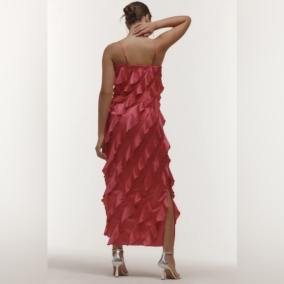 NWT! By Anthropologie Pink Bias-Cut Ruffled Midi Dress - Size Small 🟤 - Picture 3 of 6